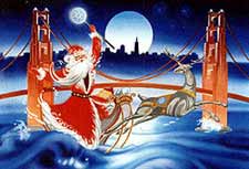 Santa over the Golden Gate Bridge